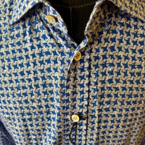Kiton Luxury Blue Houndstooth Pattern Cotton Dress/Sport Shirt Sz Large, RT $800 - Picture 3 of 13